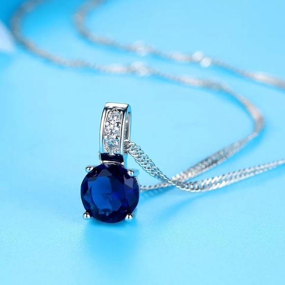 Jewelry - Round Sapphire Diamond Sterling Silver Necklace